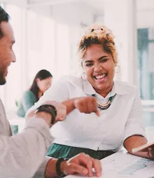 Laughing woman facing towards camera