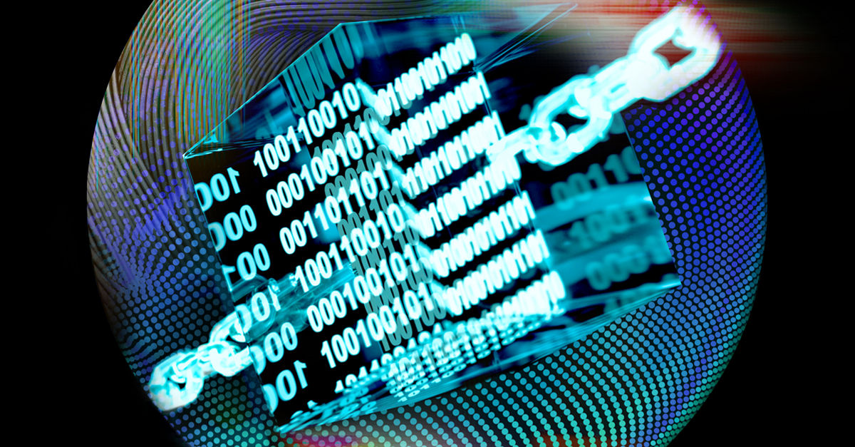 ब्लॉकचेन तकनीक का एक जटिल नेटवर्क दिखाता हुआ चित्र