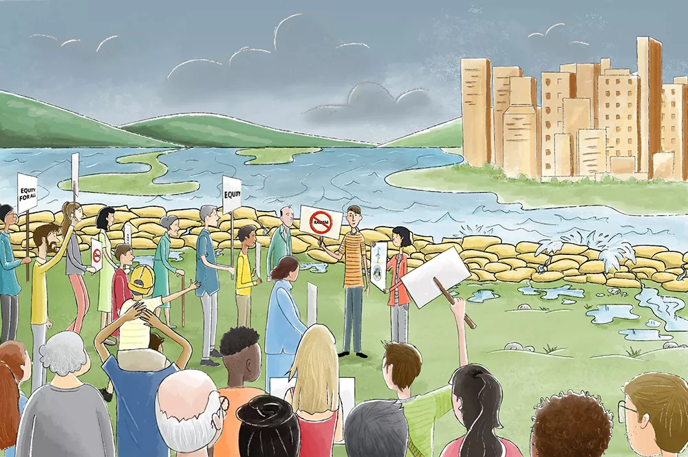 Illustration of a group of people protesting.
